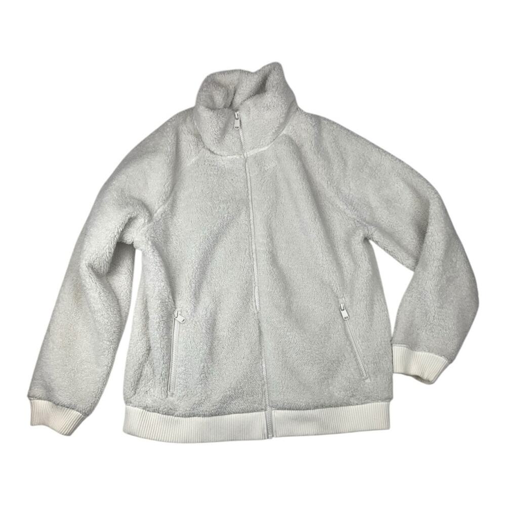 Athleta size medium tuggs Sherpa jacket sweatshirt Cream Fleece Outerwear zip up